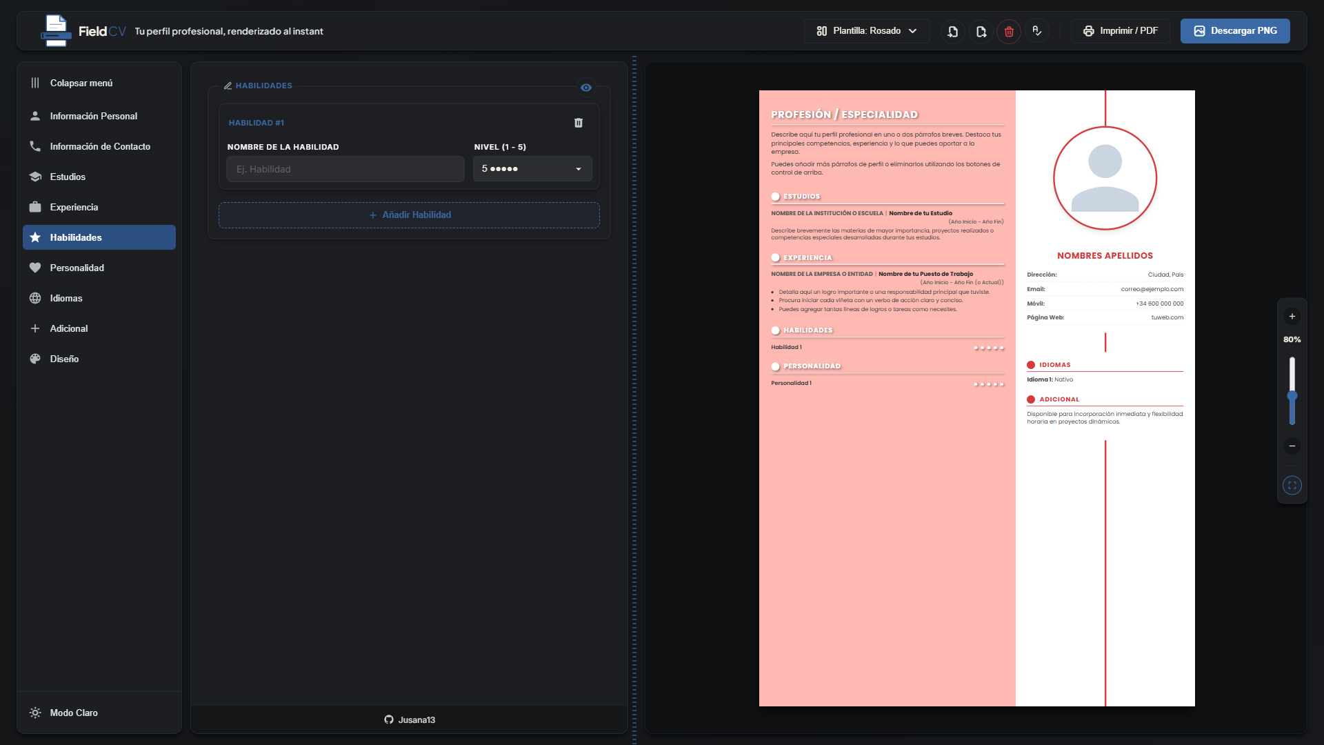 FieldCV: Personalización dinámica del tema, colores y tipografía del CV