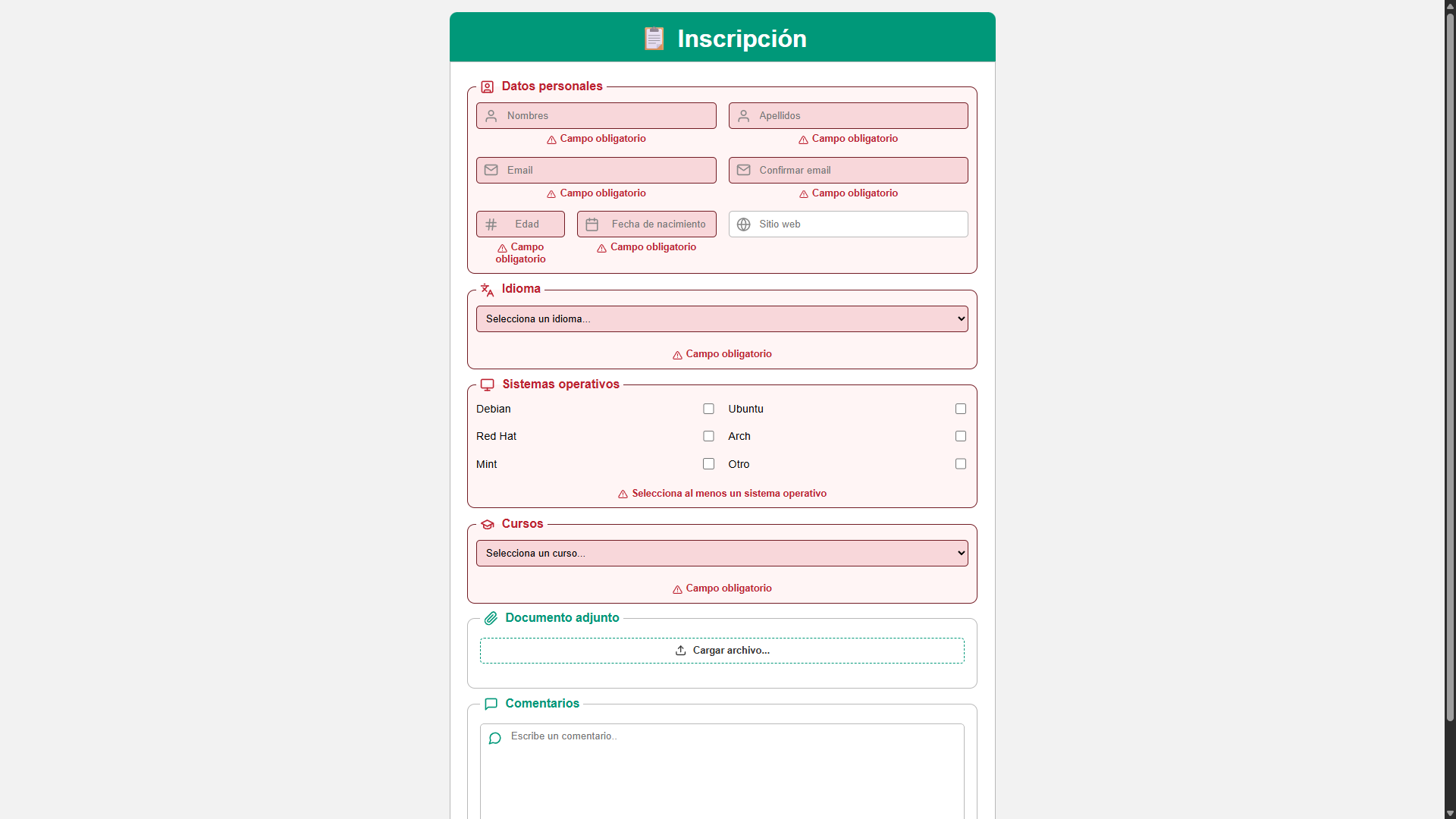 Control de estado del formulario