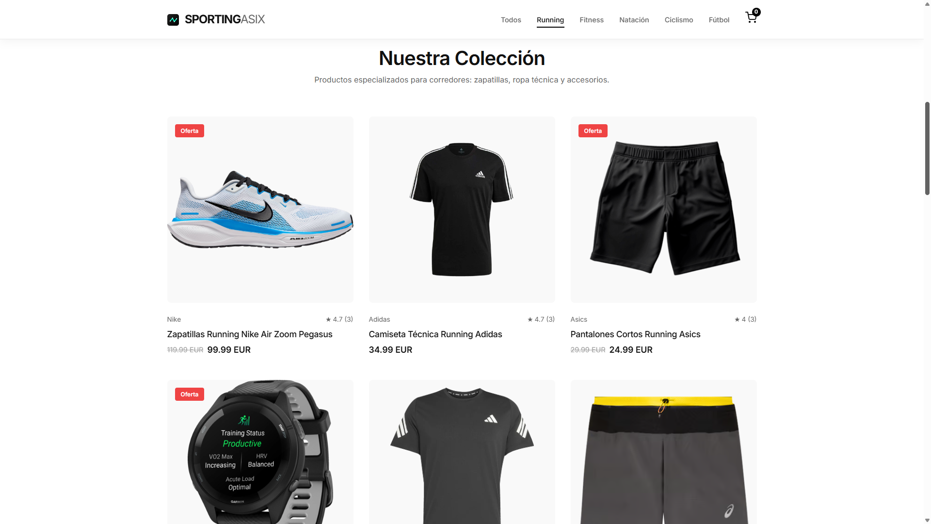 Catálogo de productos de la tienda